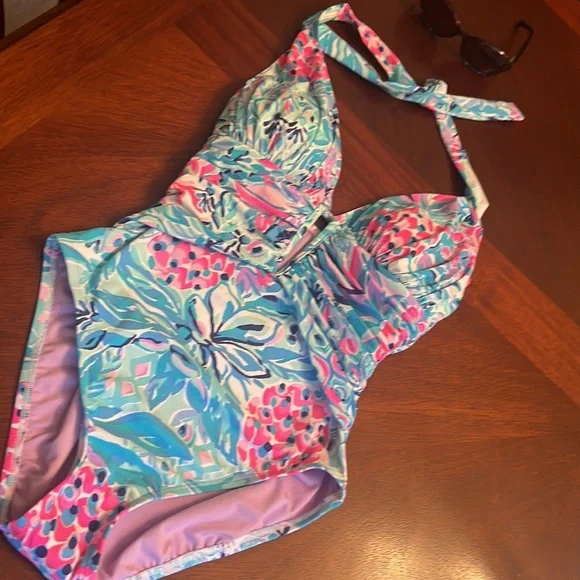Lilly Pulitzer Lanai Halter Zanzibar Blue party princess one piece bathing suit - Picture 2 of 6